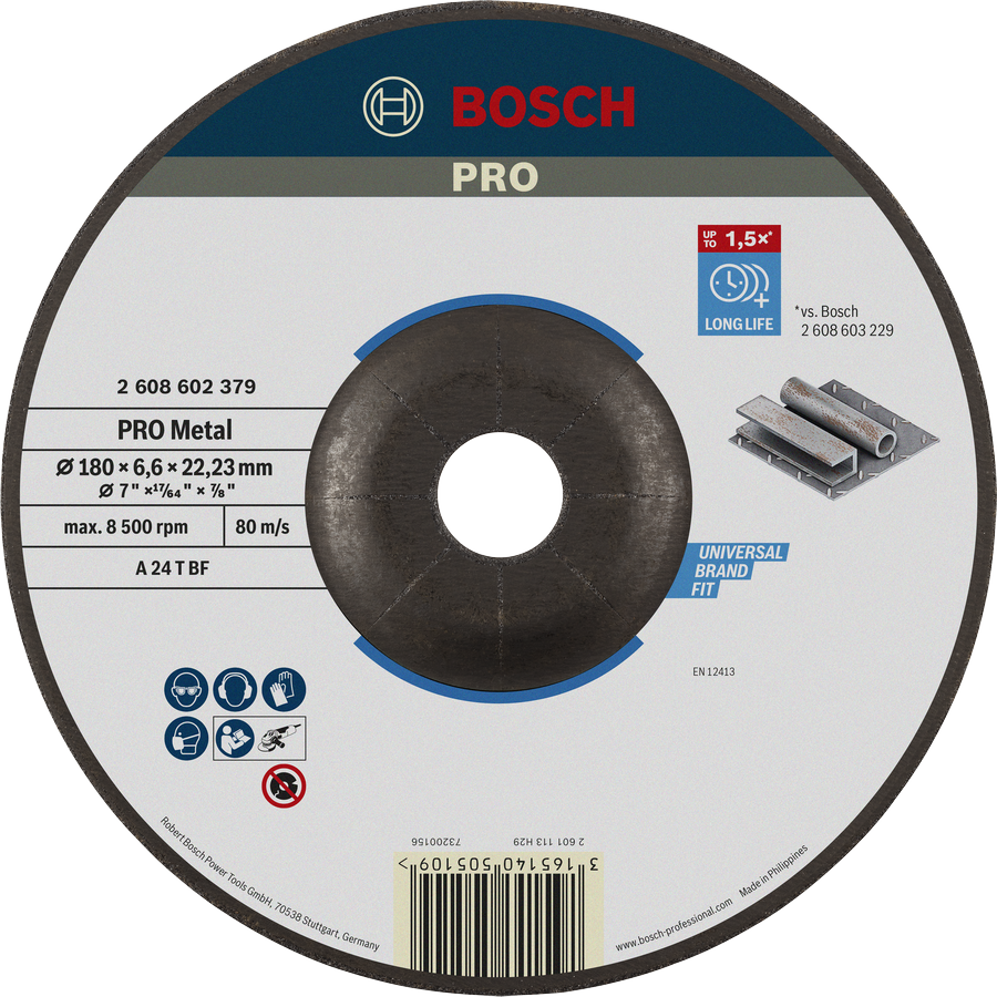Bosch 2608602379 Grinding Disc, Expert For Metal, 180mm, 6.6mm Thickness
