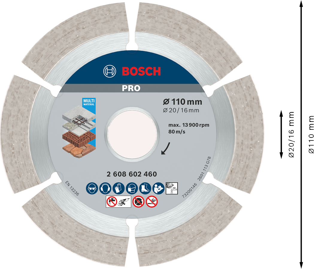 Bosch 2608602460 Diamond Cutting Blade, 4" / 110mm Diameter, With 16/20 Mm Bore, Segment Height 12mm, Pack Of 1 - photo 3