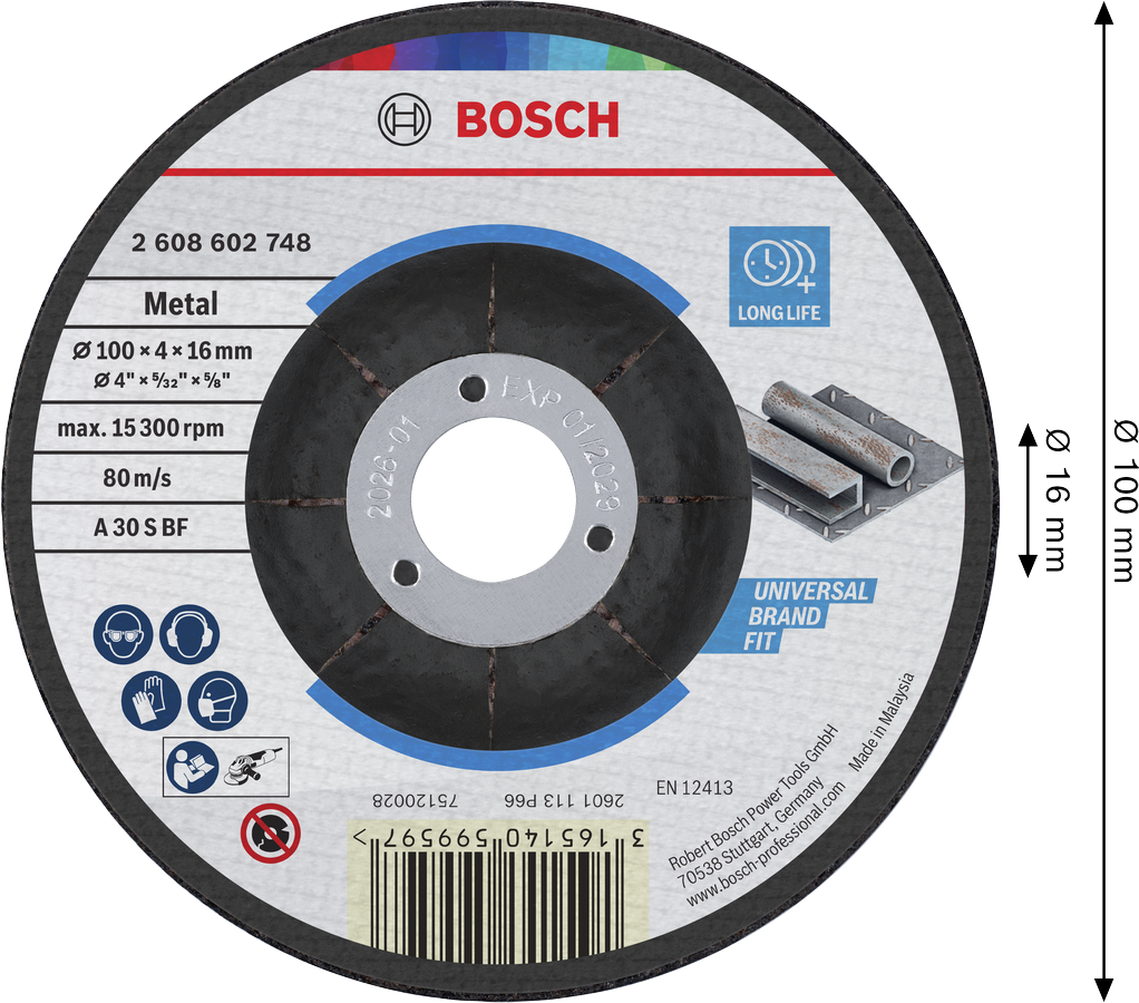Bosch 2608602748 Grinding Disc, Standard For Metal, 100mm, 4mm Thickness - photo 2