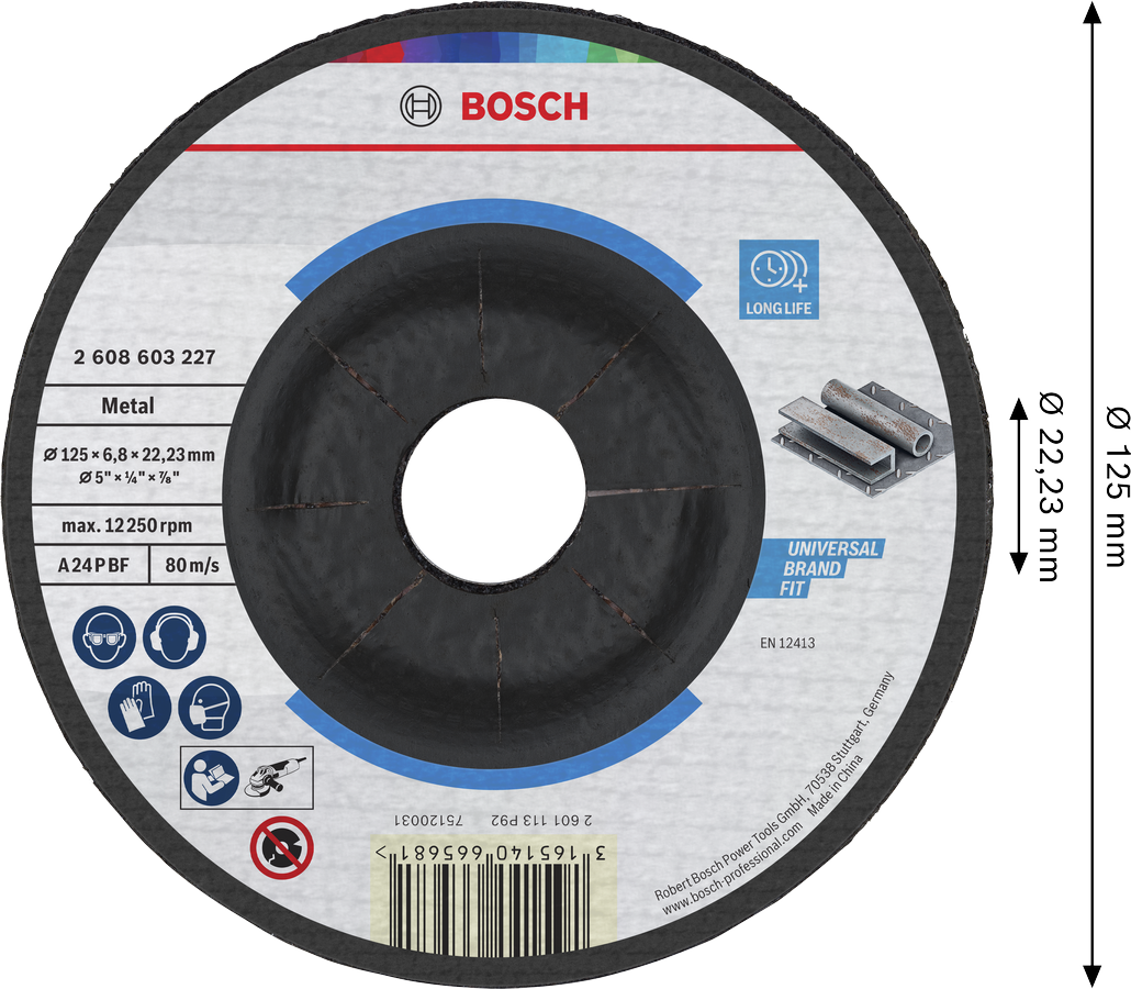 Bosch 2608603227 Grinding Disc, Standard For Metal, 125mm, 6.8mm Thickness - photo 2