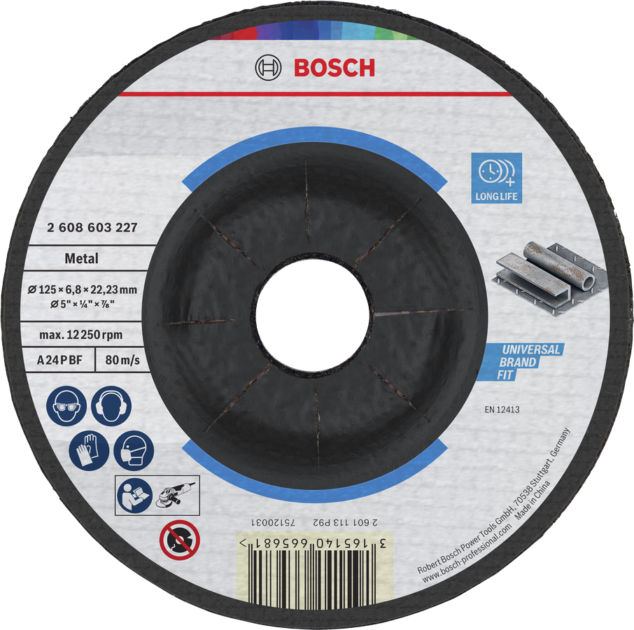 Bosch 2608603227 Grinding Disc, Standard For Metal, 125mm, 6.8mm Thickness