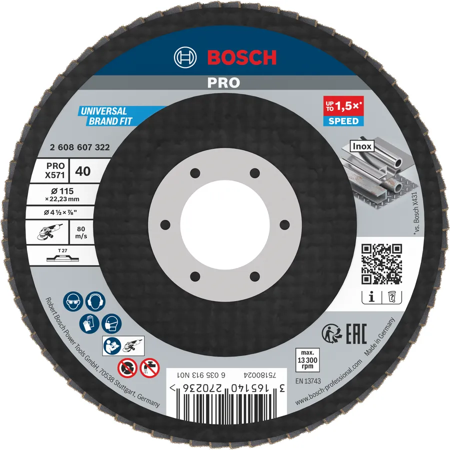 Bosch 2608607322 Flap Disc Bfm,115mm,g40,1x