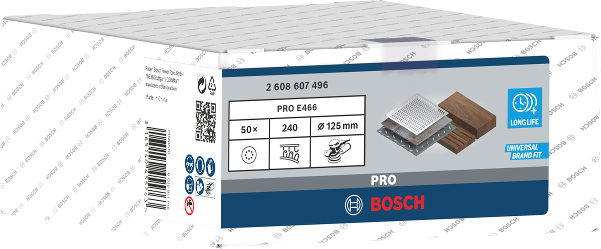 Bosch 2608607496 Sanding Sheet For Random Orbital Sander, Ewt, 5" / 125mm Grit 240, Pack Of 50 ( Velcro- Hook And Loop) - photo 2