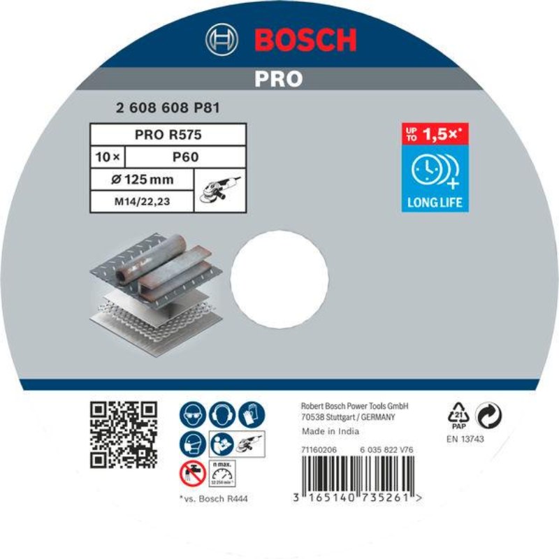 Bosch 2608608P81 Fibre-Sanding Disc R575-125mm-60 Grit - photo 2