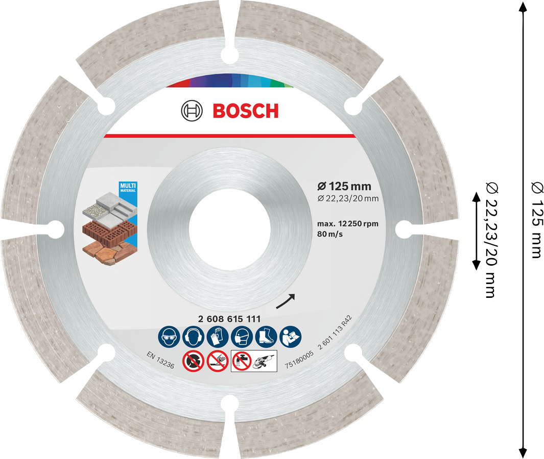 Bosch 2608615111 Diamond Cutting Blade With 2223 Mm Bore, 5" / 125mm Diameter & Segment Height 12mm, Pack Of 1 - photo 3