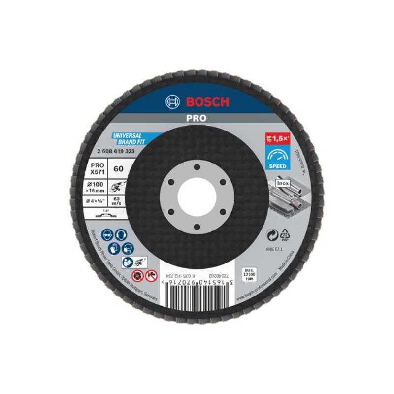 Bosch 2608619323 Flap Disc 4" X571- 60#, 1pcs