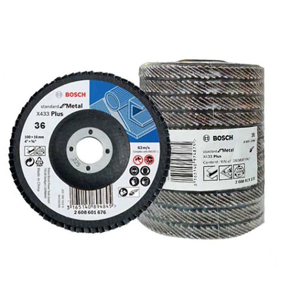 Bosch 2608619334 Eco Flap Disc For Angle Grinders For Metal And Wood, 4" / 100 Mm Grit 60, Pack Of 11