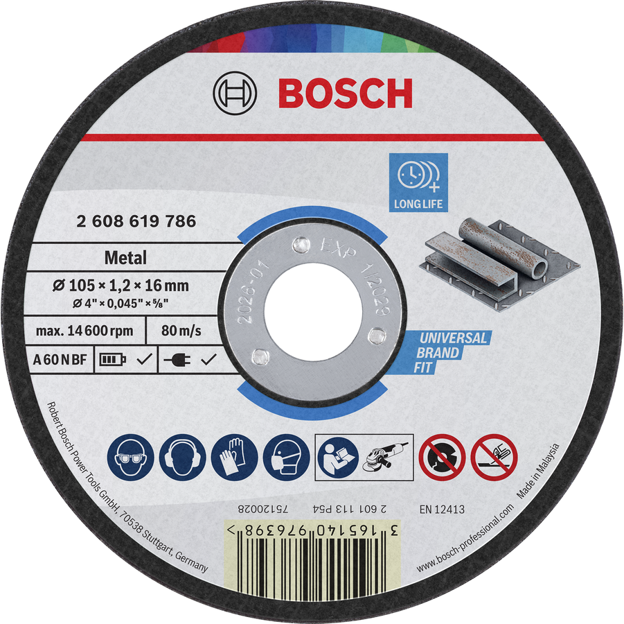 Bosch 2608619786 Cutting Disc, Standard For Metal, 105mm, 1.2mm Thickness