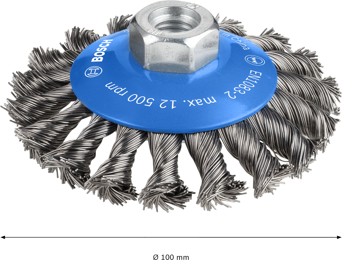 Bosch 2608622011 Tapered Brush For Angle Grinder With Knotted Wire, Diameter 4''/ 100mm & Wire Thickness 05mm,pack Of 1 - photo 3