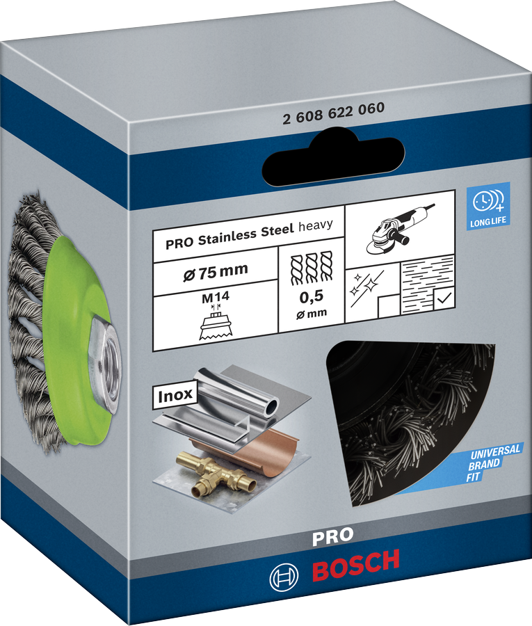 Bosch 2608622060 Wired Cup Brush For Angle Grinder With Knotted Wire, Diameter 75mm & Wire Thickness 05mm,pack Of 1 - photo 2