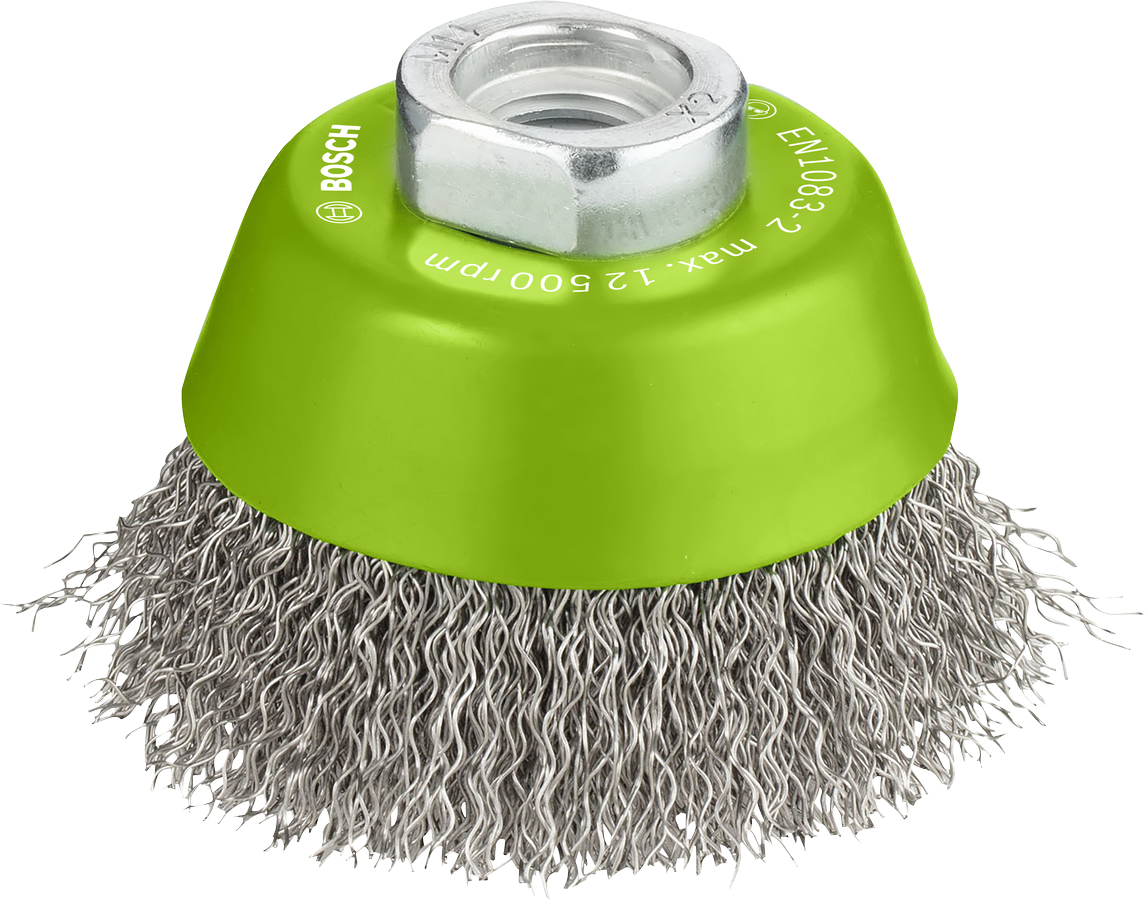 Bosch 2608622061 Wire Cup Brush, Crimped Wire, Stainless, 65mm, For M14 Thread Suitable For 4" Angle Grinder