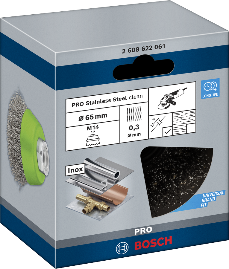 Bosch 2608622061 Wire Cup Brush, Crimped Wire, Stainless, 65mm, For M14 Thread Suitable For 4" Angle Grinder - photo 2