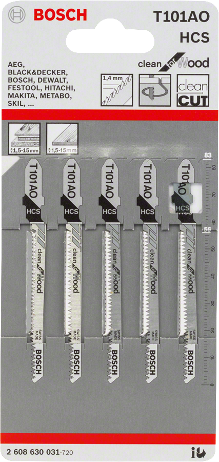 Bosch 2608630031 Jigsaw Blade Set, T 101 Ao, Clean For Wood, Pack Of 5, Length- 83mm, Hcs Blade, Pointed Teeth, Ground Teeth And Taper - photo 2