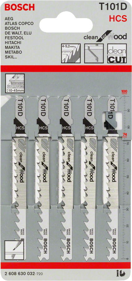 Bosch 2608630032 Jigsaw Blade Set, T 101 D, Clean For Wood, Length- 100mm, Pack Of 5, Hcs Blade - Hcs, Ground Teeth And Taper Ground - photo 2