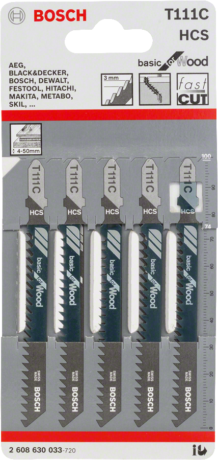 Bosch 2608630033 Jigsaw Blade Set, T 111 C, Length - 100mm, Speed For Wood, Pack Of, Milled Softwood (4-50 Mm), Chipboard, Wood Core - photo 2