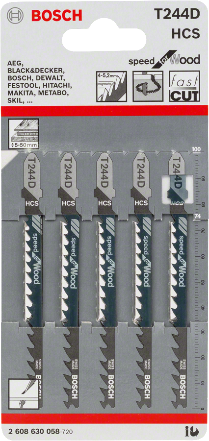 Bosch 2608630058 Jigsaw Blades T 244 D, Speed For Wood, Suitable For Curve Cuts, Blade Length 100mm, Pack Of 5 - photo 2