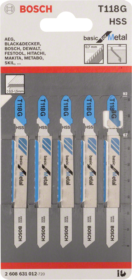 Bosch 2608631012 Jigsaw Blade Set, T 118 G, Basic For Metal, Total Length-92mm, Pack Of 5, Milled Very Thin Sheet Metals (0.5 - 1.5 Mm) - photo 2