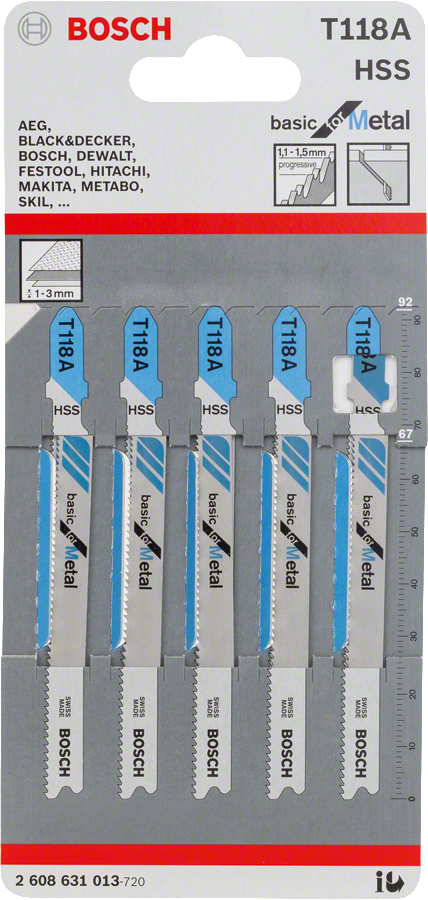 Bosch 2608631013 Jigsaw Blades T 118 A, Basic For Metal, Blade Length 92mm, Suitable For Thin Sheet Metals, Pack Of 5 - photo 2