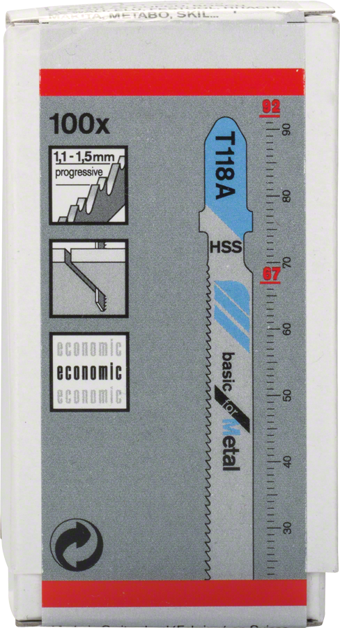 Bosch 2608631964 Jigsaw Blades T 118 A, Basic For Metal, Blade Length 92mm, Suitable For For 1-3mm Thin Sheet Metal, Pack Of 100 - photo 2