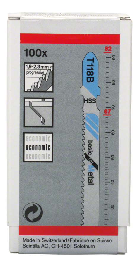 Bosch 2608631965 Jigsaw Blade Set, T118b, Basic For Metal, 100 Pcs Pack, Total Length- 92mm, Milled Medium-Thick Sheet Metals (2.5-6 Mm) - photo 2