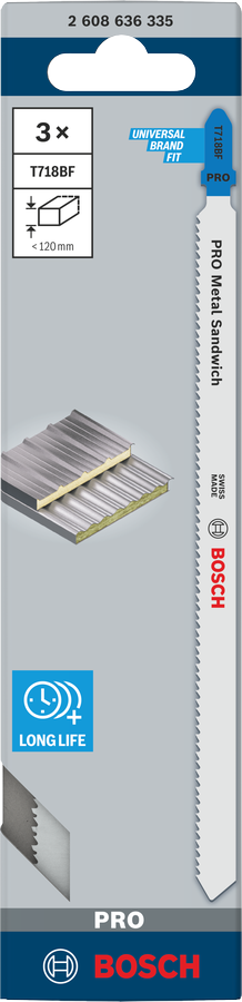 Bosch 2608636335 Jigsaw Blades T 718 Bf, Flexible For Metal Sandwich, With Blade Length 180mm, Pack Of 3 - photo 2