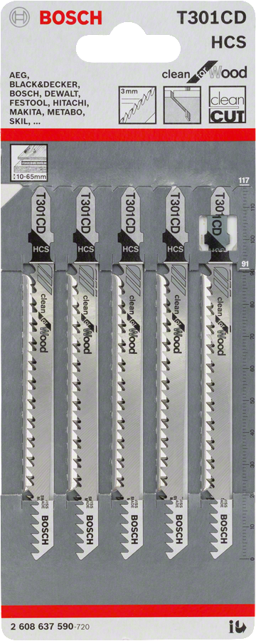 Bosch 2608637590 Jigsaw Blades T 301 Cd, Clean For Wood, Blade Length 117mm, Suitable For Softwood, Chipboards,wood Core Plywood, Fibre - photo 2