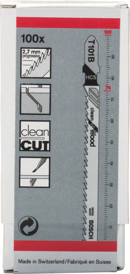 Bosch 2608637876 T101b Hcs Clean For Wood 100pack, 100mm Length, Hcs, Ground Teeth And Taper Ground Softwood, Chipboard, Wood Core - photo 2