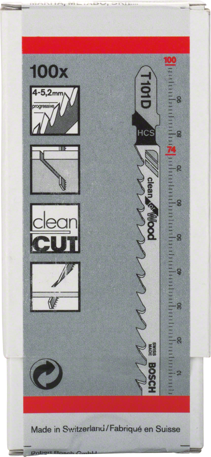 Bosch 2608637877 T101d Hcs Clean For Wood 100pack, 100mm Length, Hcs, Ground Teeth And Taper Ground Softwood, Chipboards, Wood Core - photo 2