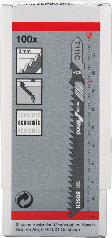Bosch 2608637878 T11c Hcs Basic For Wood 100pack, 100mm Length, Hcs, Side Set, Milled Softwood (4-50 Mm), Chipboard, Wood Core Plywood, - photo 2