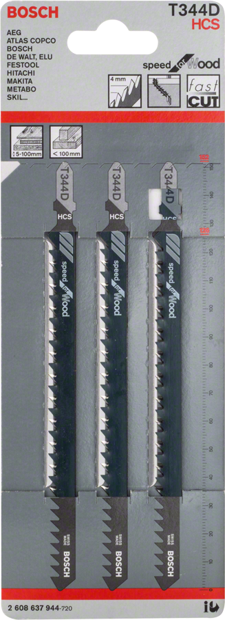 Bosch 2608637944 T 344 D, Pack Of 3, Speed For Wood, 152mm Length, For Straight Cuts - photo 2
