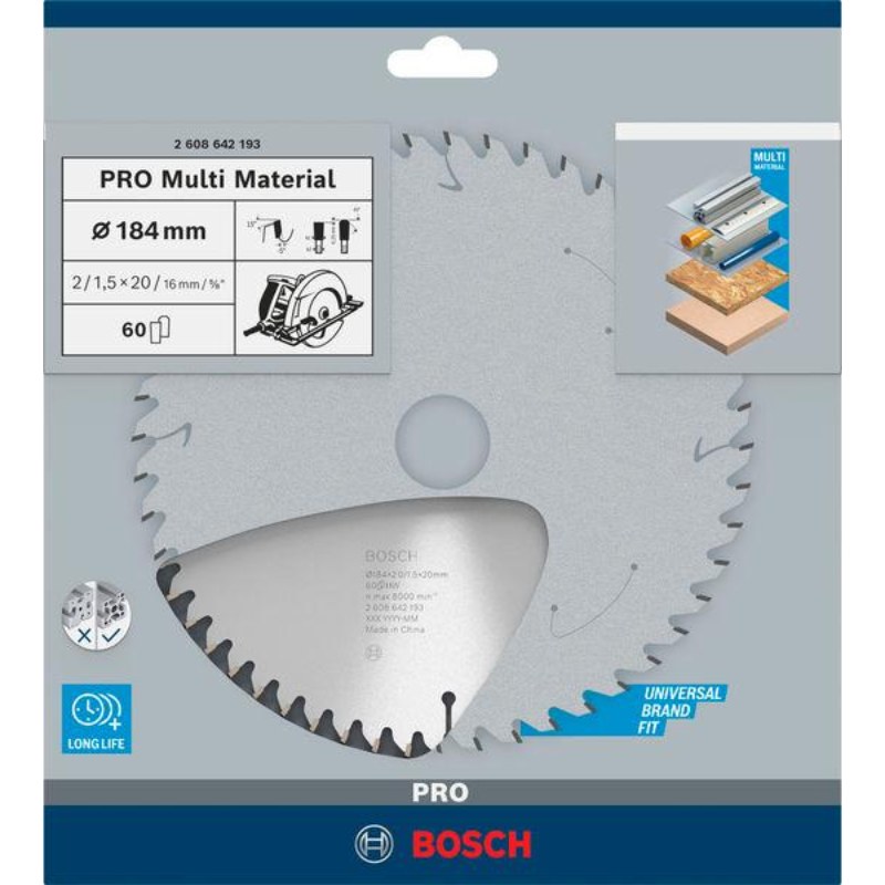 Bosch PRO Multi Material Circular Saw Blade 184 x 20 mm, 60T - 2608642193 - photo 2