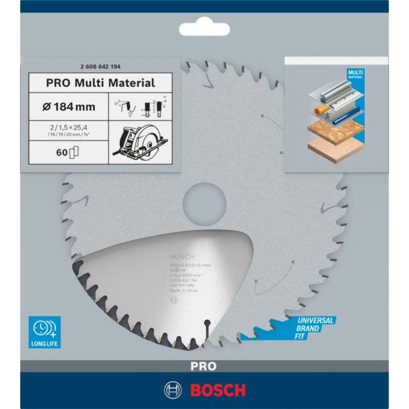 Bosch PRO Multi Material Circular Saw Blade 184 x 25.4 mm, 60T - 2608642194 - photo 2