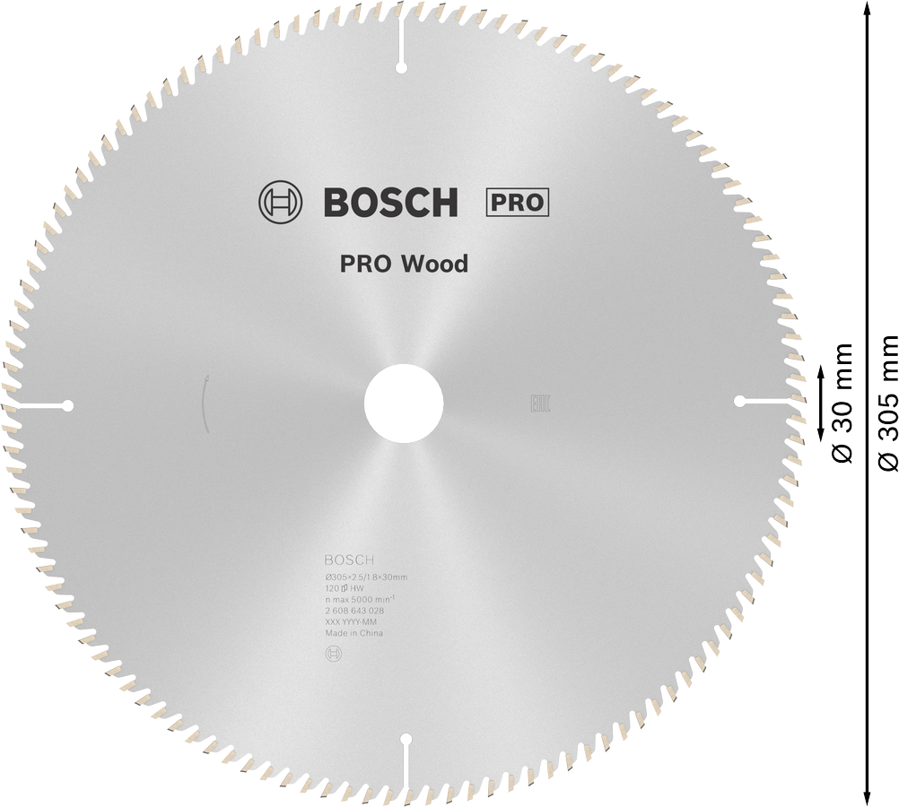 Bosch 2608643028 Circular Saw Blade For Wood 12"/ 305mm Dia, 30mm Bore, 120 Teeth, Pack Of 1 - photo 3