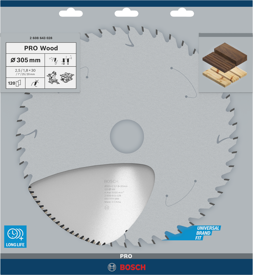 Bosch 2608643028 Circular Saw Blade For Wood 12"/ 305mm Dia, 30mm Bore, 120 Teeth, Pack Of 1 - photo 2