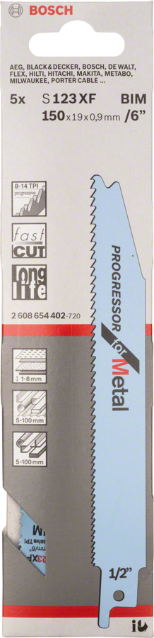 Bosch 2608654402 Reciprocating Saw Blades, For Metal, S123xf, Blade Length 150mm, For Regular-Strength Steel Pipes And Profiles Of Wall - photo 3