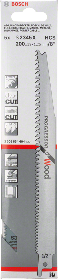 Bosch 2608654404 Sabre / Reciprocating Saw Blades, Progressor For Wood, S 2345 X, Blade Length 200mm, Suitable For Ground Construction - photo 3