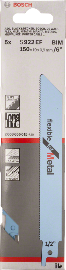 Bosch 2608656015 Sabre / Reciprocating Saw Blades, Flexible For Metal S 922 Ef, Blade Length 150mm,suitable For Thin Sheet Metals, - photo 3