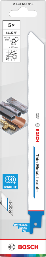 Bosch 2608656018 Reciprocating Saw Blades, For Metal S 1122 Af, Blade Length 225mm, Suitable For Thin Sheet Metals (07-3 Mm), Fine - photo 2