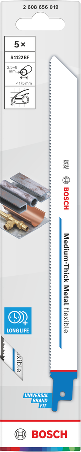 Bosch 2608656019 Reciprocating Saw Blades, Flexible For Metal S 1122 Bf, Blade Length 225mm, Suitable For Thick Sheet Metals, Solid - photo 2
