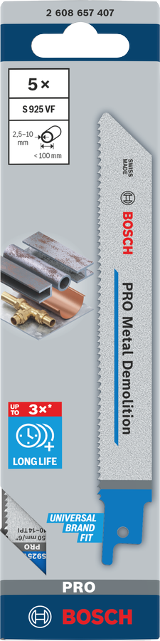 Bosch 2608657407 Reciprocating Saw Blades, For Metal, S925vf, Blade Length 150mm, Medium To Thick Sheet Metal, Thin-Walled & - photo 2