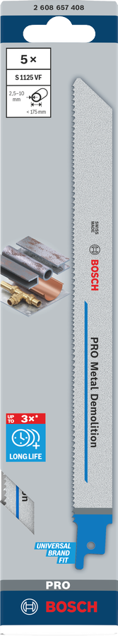 Bosch 2608657408 Reciprocating Saw Blades, For Metal, S1125 Vf, Blade Length 225mm, Medium To Thick Sheet Metal, Thin-Walled And - photo 2