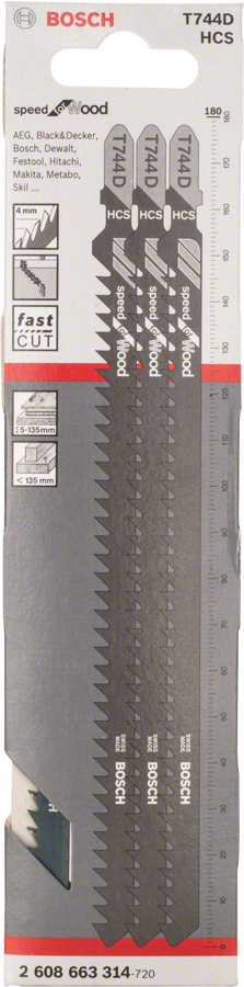 Bosch 2608663314 Jigsaw Blades T 744 D, Speed For Wood, Blade Length 180mm, Suitable For Ground Softwood/ Boards, Thick Construction - photo 2