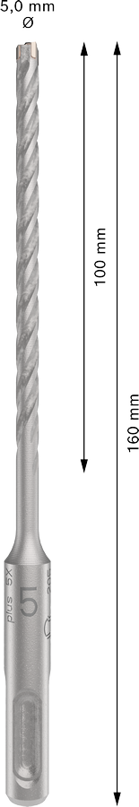Bosch 2608833772 Sds Plus-5x Hammer Drill Bit 4 Cutter, 4 Flute, 5mm Dia, 100mmworking Length,110 Total Length - photo 3