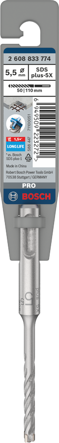 Bosch 2608833774 Sds Plus-5x Hammer Drill Bit 4 Cutter, 4 Flute, 55mm Dia, 50mmworking Length,110 Total Length - photo 2