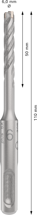 Bosch 2608833777 Sds Plus-5x Hammer Drill Bit 4 Cutter, 4 Flute, 6mm Dia, 50mmworking Length,110 Total Length - photo 3