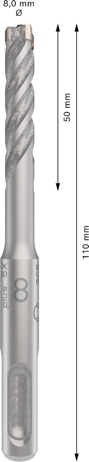 Bosch 2608833788 Sds Plus-5x Hammer Drill Bit 4 Cutter, 4 Flute, 8mm Dia, 50mmworking Length,110 Total Length - photo 3