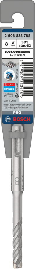 Bosch 2608833788 Sds Plus-5x Hammer Drill Bit 4 Cutter, 4 Flute, 8mm Dia, 50mmworking Length,110 Total Length - photo 2