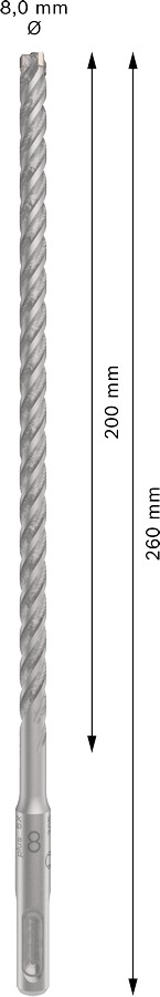 Bosch 2608833791 Sds Plus-5x Hammer Drill Bit 4 Cutter, 4 Flute, 8mm Dia, 200mmworking Length,110 Total Length - photo 3