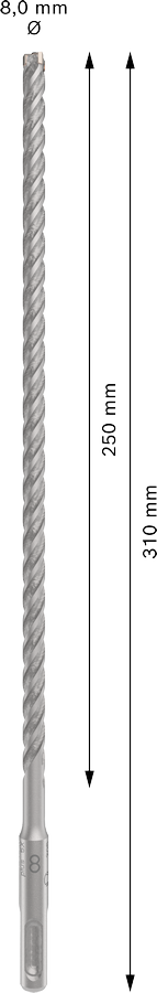 Bosch 2608833792 Sds Plus-5x Hammer Drill Bit 4 Cutter, 4 Flute, 8mm Dia, 250mmworking Length,110 Total Length - photo 3