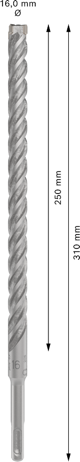 Bosch 2608833827 Sds Plus-5x Hammer Drill Bit 4 Cutter, 4 Flute, 16mm Dia, 250mmworking Length,110 Total Length - photo 3